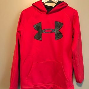 Boys under armor red hoodie with black camo